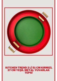 Resim 51 CM Kırmızı 37 CM Yeşil 2 Li Metal Yuvarlak Tepsi Sunum Tep . 