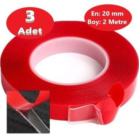Resim Çift Taraflı Bant Montaj Bandı Şeffaf 3 Adet 20 Mm X 2 Metre 