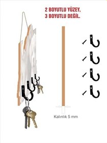Resim 30x16 cm 2D Ahşap Dört Metal Kancalı UV Baskılı MDF Duvar Askılığı Anahtarlık Duvar Dekoratif 