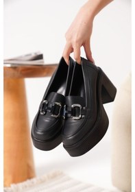 Resim Ecilef Siyah Gümüş Tokalı Kadın Loafer Siyah 