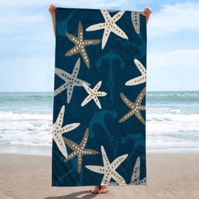 Resim 1-Paket Mavi Yıldız Balığı Plaj Havlusu - Büyük Hızlı Kuruyan Mikrofiber, Yaz Plajı, Havuz, Yoga ve Sörf için Hafif ve Dayanıklı - Mavi Arka Planlı Canlı Karikatür Yıldız Balığı Tasarımı, Havuz Ekipmanı, Eğlenceli Tasarım, Hızlı Kuruyan Kumaş 
