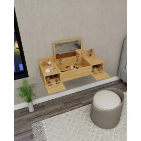 Resim Arnetti Zakkum Raflı Duvara Monte Aynalı Makyaj Masası Tuvalet Masası, Safirmeşe - Zakkum 