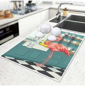 Resim Bulaşık Kurutma Matı Kurutma Örtüsü Tezgah Üstü Bulaşıklık 40X50Cm Yıkanabilir | Flamingo Desenli-3,Çok Renkli Tek Ebat 