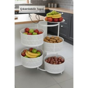 Resim Orvila Metal Sebzelik Tepsili Açılır Patates Soğan Meyvelik Sepeti Rafı Beyaz 