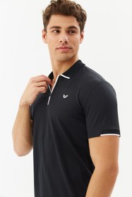 Resim bilcee Erkek Siyah Polo Yaka Fermuarlı Ter Tutmayan Antrenman Fitness Günlük Ve Spor Tişört 0166 