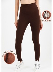 Resim Kadın Kışlık Içi Polarlı Yüksek Bel Toparlayıcı Tayt Lacivert Curve High Waist Fleece Winter 1039 Koyu Kahve 