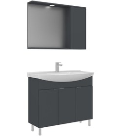 Resim Orka Purus 100 Cm Mat Antrasit Spot Aynalı Banyo Dolabı Takım Ayaklı Antrasit 