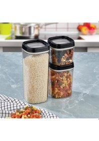 Resim Erzak Saklama Kabı 3lü Set Silikonlu Sızdırmaz Kapak 1800 Ml 1000 Ml 600 Ml Siyah 