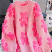 Resim Kadınların Rahat Fleece Astarlı Kazak Ceketi - Sevimli Ayı ve Kurdele Tasarımı - Sonbahar/Kış için Rahat Uzun Kollu Kazak, Yumuşak Pembe Hayvan Desenli, Yuvarlak Yaka, Tüm Mevsimler İçin Giyilebilir 