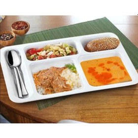 Resim 5 Adet 5 Gözlü Kırılmaz Plastik Tabldot Tabağı Beyaz Self Servis Tabildot Tabilot Tabak Beyaz 