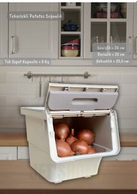 Resim 6'lı Krem Renk Tekerlekli Patateslik Soğanlık Oyuncak Kutusu Patates Soğan Sepeti Toplam 72 Lt Krem 