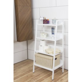 Resim 4 Raflı Beyaz Çok Amaçlı Banyo Organizer Metal Ahşap Dekoratif Açık Banyo Dolabı Konik Banyo Rafı 