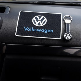 Resim TKY Tasarımı Kendin Yap Vw Logolu Araç İçi Torpido Üstü Kaydırmaz Ped ve Anahtarlık Seti 