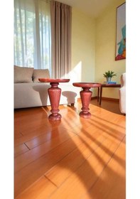 Resim 2 Li Maun Renk Ahşap Yan Sehpa Takımı İskandinav Tasarım Bej 