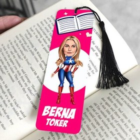 Resim Süper Kahraman Kadın Karikatürlü Püsküllü Kitap Ayracı 