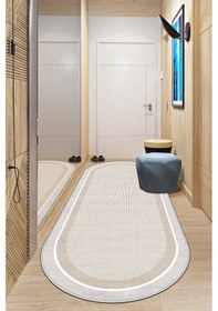 Resim West Home Makinede Yıkanabilir Kaymaz Taban Leke Tutmaz Oval Modern Yolluk Ev Dekorasyonu İçin Bej Kesme Yolluk Wh600 Beige Oval Yolluk 