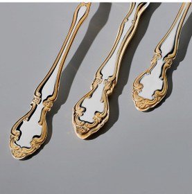 Resim Nehir Adriana Altın Sade 6 Kişilik 36 Parça Çatal Kaşık Bıçak Takımı Altın - Gümüş 