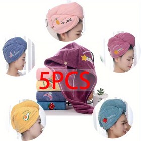 Resim Süper Emici Nakışlı Saç Kurutma Kapağı - Uzun Saçlar İçin Hızlı Kuruyan, Yumuşak Polyester Havlu, Karikatür Temalı Banyo Aksesuarı 