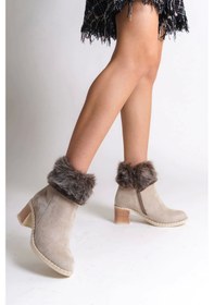 Resim Julıa Fermuarlı Ortopedik Taban Suya Ve Soğuğa Dayanıklı Tüylü Topuklu Süet Kadın Bot Kt Krem Krem 