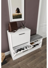 Resim Ilgaz Düşer Kapaklı 4 Bölmeli Puf Oturaklı Ayakkabılık Beyaz 