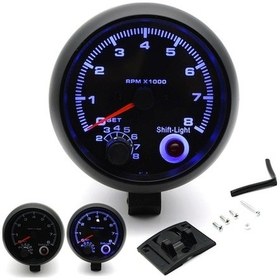 Resim 3.75" Araç Devir Göstergesi - Mavi Arka Işıklı 0-8000 Rpm Abs Siyah 12v Benzinli 