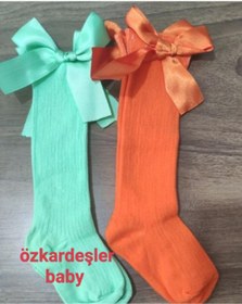 Resim ÖZKARDEŞLER BABY Bebek diz altı çorap 2li fiyonklu 