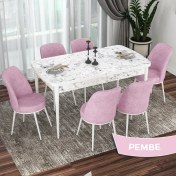 Resim Canisa Concept Kor Serisi, Beyaz Mermer Desen 70X114 Açılabilir Mutfak Masası Takımı, 6 Sandalye 