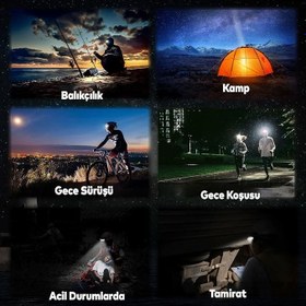 Resim Kafa Lambası Feneri Sensörlü LED Far USB Şarj Edilebilir 18.650mAh Ultra Yüksek Batarya Ayarlanabilir Açı Su Geçirmez Kafa Lambası Dağ Tırmanışı Gece Balıkçılık [Enerji Sınıfı A+] (Head-5) 