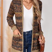 Resim Kadınlar için V Yaka Açık Ön Kardigan - Kahverengi/Siyah/Bej/Mavi/Kırmızı, Makinede Yıkanabilir Swecoat Sonbahar/Kış Ofis Casual Giyim, Günlük Şık Kadın Giysisi, Paisley Desenli, Yumuşak Kumaş, Çok Amaçlı Üst Giysi, Sonbahar Gardırop 