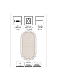 Resim West Home Makinede Yıkanabilir Kaymaz Taban Leke Tutmaz Bej Oval Mutfak Halısı Salon Halısı Ve Yolluk 
