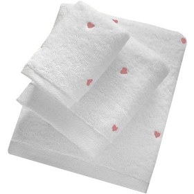 Resim 3 Parça Kalp Nakışlı Banyo Havlusu Takımı %100 Pamuklu Lovely Set Gülkurusu 