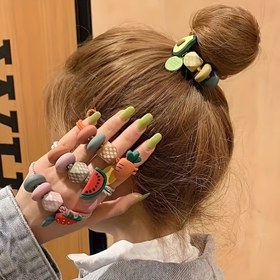 Resim 4 Adet/3 Adet Meyve Boncuklu Saç Lastiği, Sevimli Karakterli At Kuyruğu Tokası, Yüksek Esneklikli Scrunchie Saç Aksesuarları 