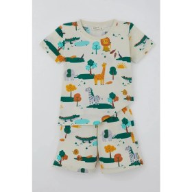 Resim Breeze Erkek Çocuk Şortlu Pijama Takımı Safari Temalı Sevmli Hayvancıklar Desenli 1.5-5 Yaş, Sarı 