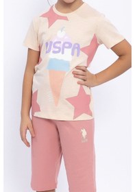 Resim Us Polo Assn Pamuklu Kısa Kol Kız Çocuk Şort Pijama Takımı (537775713) Krem 