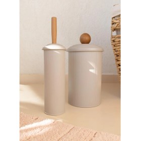 Resim The Mia Stripe Çöp Kovası & Tuvalet Fırçası Banyo Seti Bej 