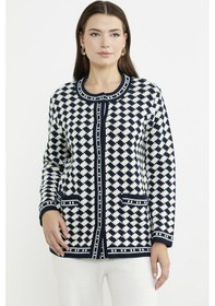 Resim Dama Desenli Cepli Triko Ceket - Lacivert 001 