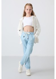 Resim Tommy Life Açık Mavi Pamuklu İçi Tüylü Yumuşak Dokulu Standart Fit Nakışlı Kız Çocuk Eşofman Alt - 75158 Açık Mavi 