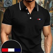 Resim Erkekler için Geometrik Desenli Rahat Polo Gömlek - Nefes Alabilen Golf Üstü, Kısa Kollu, Düğmeli Yaka, Düzenli Kesim, Örgü Kumaş, Az Esnek, Polyester, Tenis ve İş için 