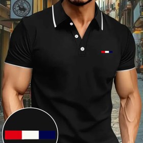 Resim Erkekler için Geometrik Desenli Rahat Polo Gömlek - Nefes Alabilen Golf Üstü, Kısa Kollu, Düğmeli Yaka, Düzenli Kesim, Örgü Kumaş, Az Esnek, Polyester, Tenis ve İş için 