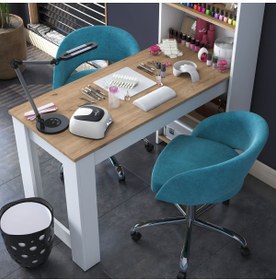 Resim Rani Mobilya Rani Bj113 Raflı Manikür Masası Makyaj Masası Sepet Ceviz - Beyaz 