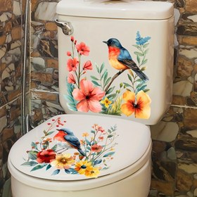 Resim 2 adet Güzel Çiçekler ve Kuşlar Banyo Tuvalet Çıkartmaları Ev Duvarı Su Geçirmez Duvar Çıkartmaları 