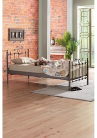 Resim Hatkus Tek Kişilik Ferforje Metal Karyola-kahverengi Ahşap Latalı 