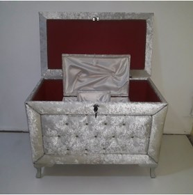 Resim BENGİ TİCARET Çeyiz 13940 SANDIK Kapiton KÜÇÜK 3lü Set KREM Kadife Kumaş İçi Tela El Yapım 