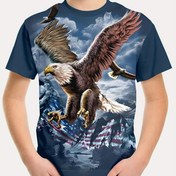 Resim Çocukların Vatansever Kartal Grafik T-Shirt'i, %100 Polyester Crew Neck Kısa Kollu Tişört, Erkekler için Rahat Hayvan Desenli Üst, Hafta Sonu Rahat Giyim için Düzenli Fit Kazaklar 