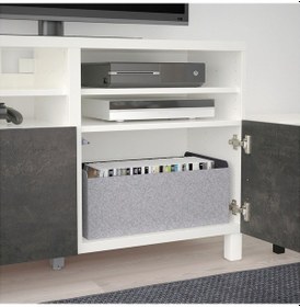 Resim Tv Sehpası, Beyaz-koyu Gri Taş Görünümlü, 120x40x74 Cm, Kallvıken Gri 