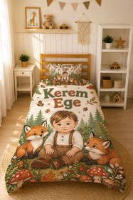 Resim Evmila Karikatüristik Orman Temalı Nevresim Takımı - 100x150 cm Nevresim ( Bebek Boy Özelleştirilmiş ) + 35x45 cm Yastık Kılıfı 