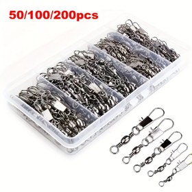 Resim 50/100/200 adet Yüksek Kaliteli B-Stil Dönüşlü Kancalı Bağlantılar, Dayanıklı Karbon Çelik Yapısı, Olta Aksesuarları, Avcılık & Balıkçılık Ekipmanları, Olta Kancası Klipsleri 