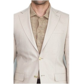 Resim Bej Balıksırtı Desenli Gold Renk Metal Düğmeli Slim Fit Erkek Blazer Ceket - Wessi Cream 