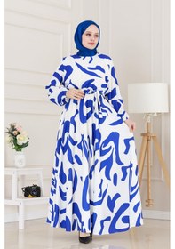 Resim Sevitli Geometrik Desenli Elbise-beyaz-3895 Beyaz 
