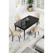 Resim Canisa Concept Canisa Rio Serisi 80 x 132 cm Mdf Açılabilir Siyah Mermer Desen Mutfak Masa Takımı + 4 Adet Sandalye 